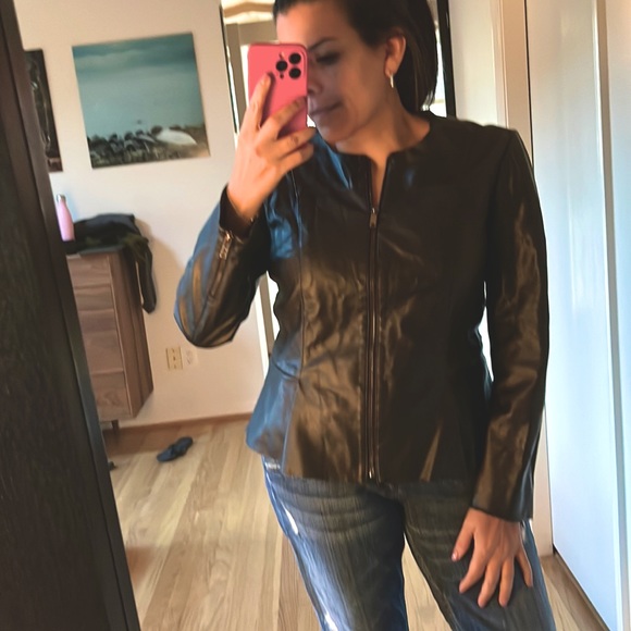 Zara faux leather black peplum jacket size large (**see description) - Picture 1 of 13